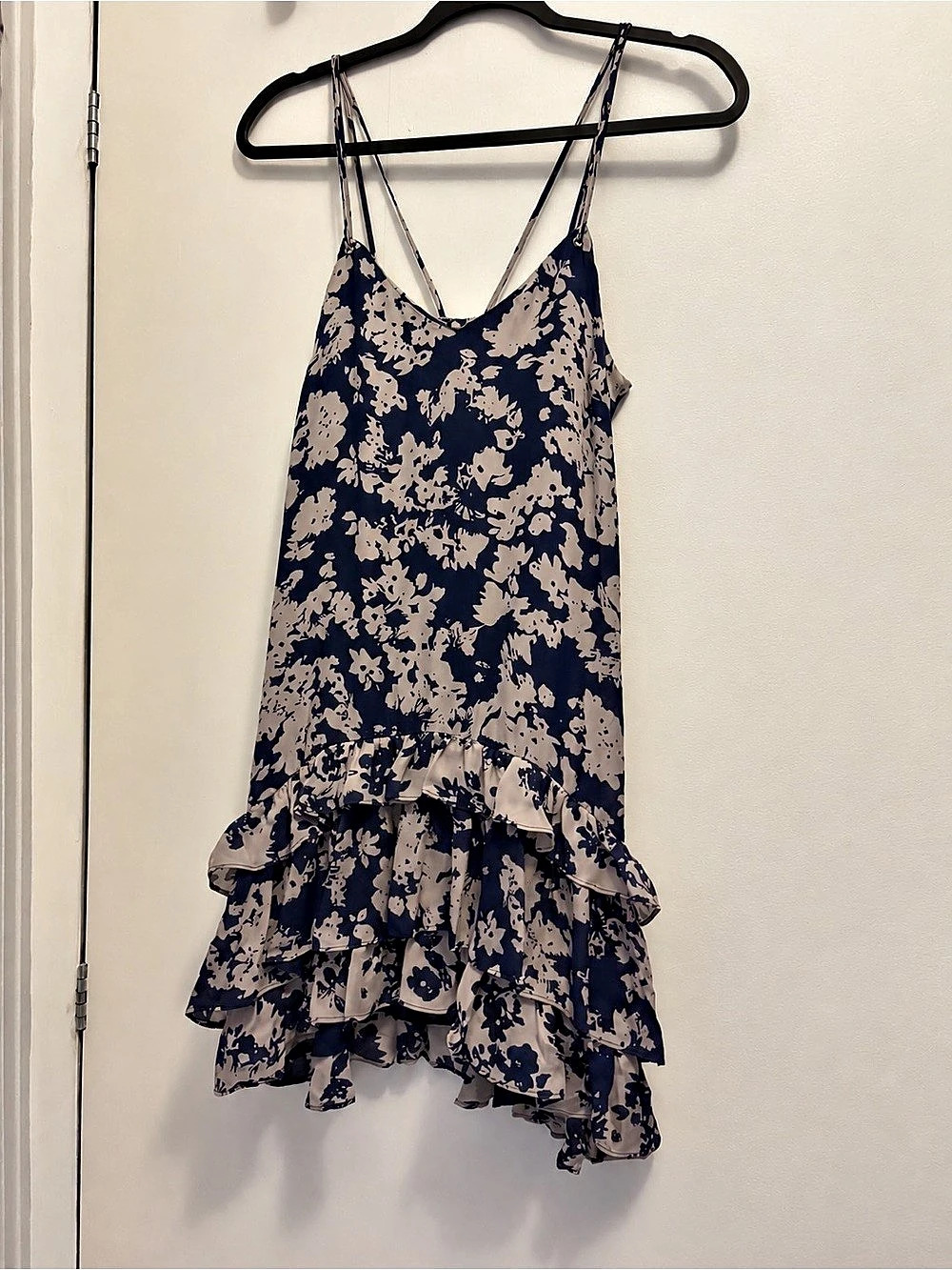 Ramy Brook Ashton Ruffle Dress Floral Mini Dress Blue & Gray